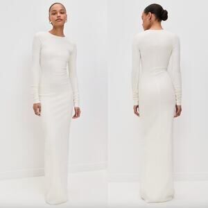 Eterne | NWT Long Sleeve Crewneck Maxi Dress in Cream Ribbed Minimal M